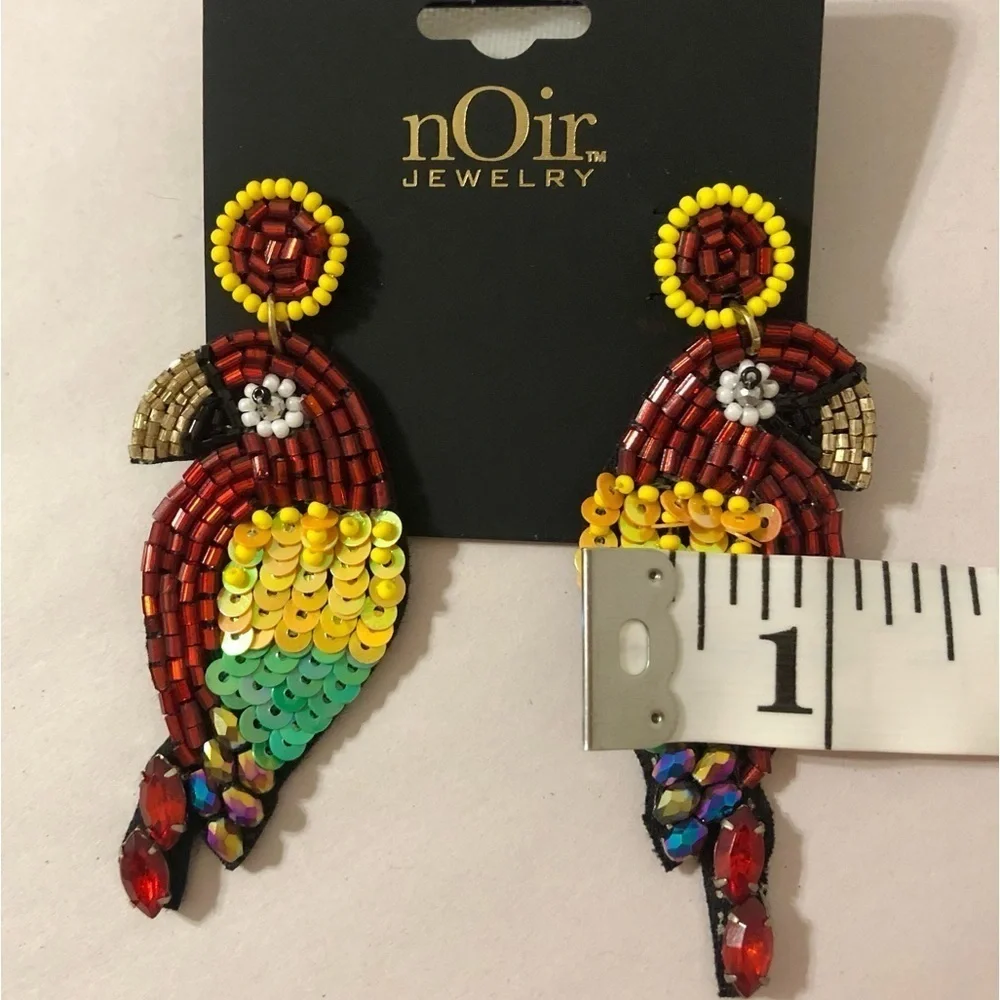 New Noir Parakeet Bird Beaded Sequin Bejewel Earrings